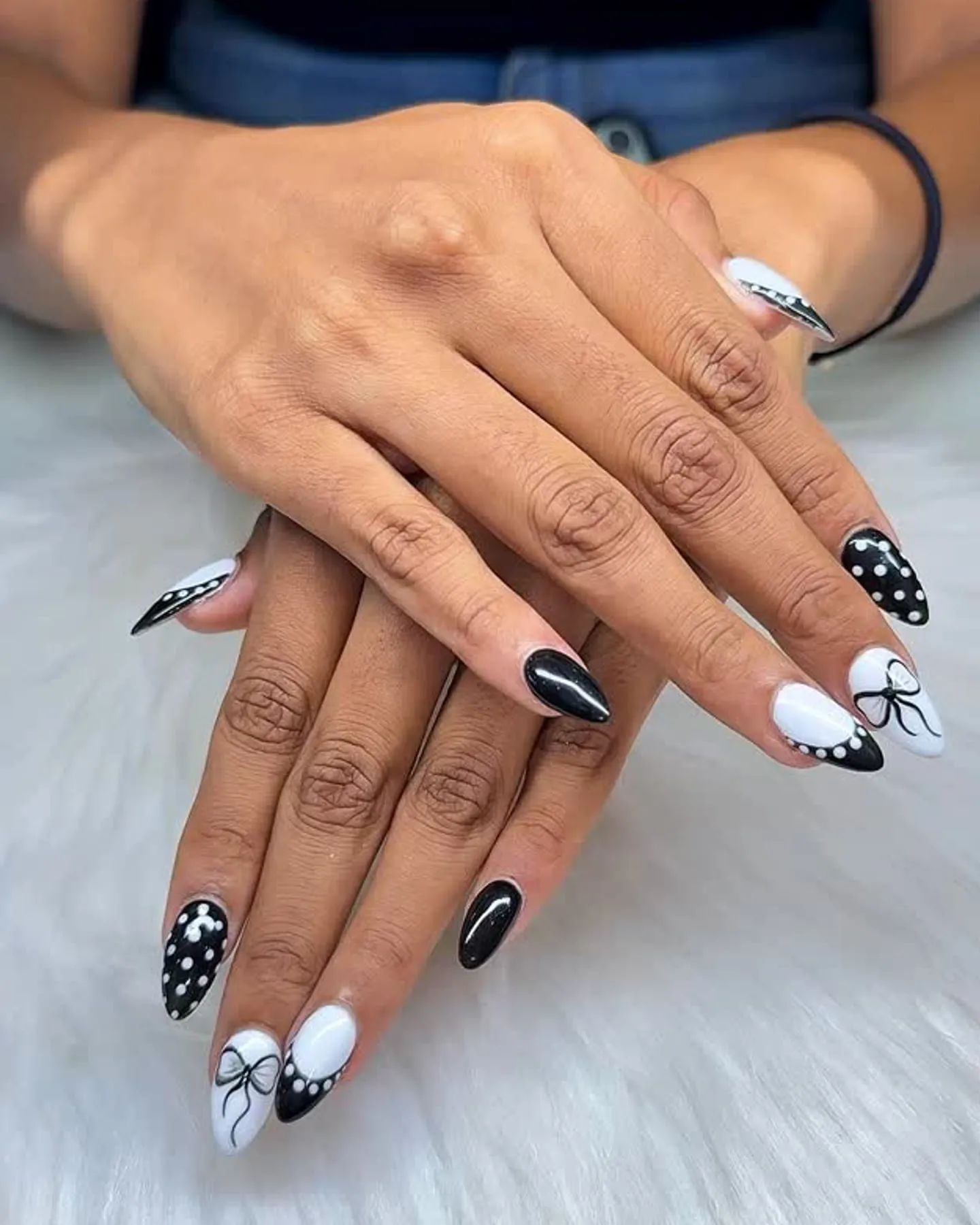 Black and white polka dot nail art